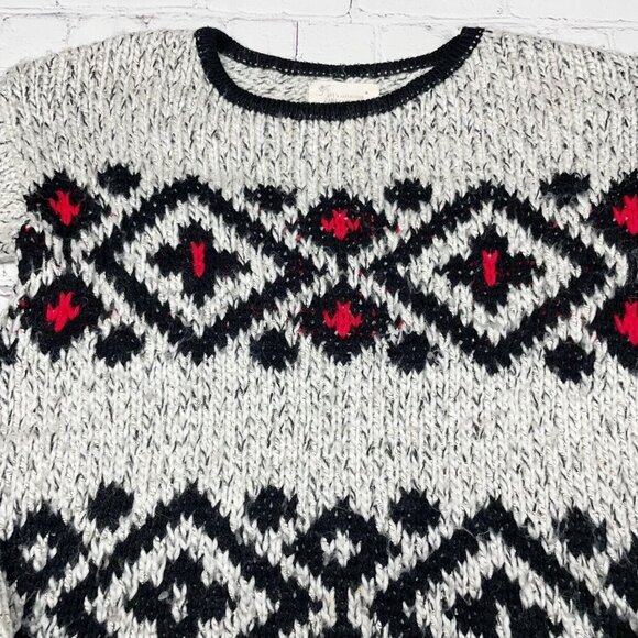 Zara Diamond Knit Sweater Kids 11-12 Gray Black Red Winter Fair Isle Apres Ski - Picture 3 of 6